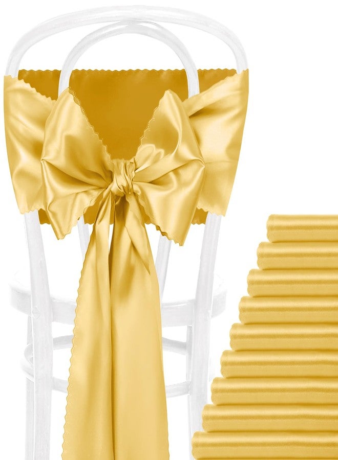 Eychei 12pcs Gold Satin Chair Sashes & Bows, 7x108in Chair Bow Ties for Wedding, Party, Banquet, Restaurant, Hotel Events - Image 1